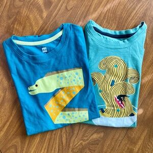 Tea Collection 2 Graphic Tees Lt Green Noodles & Teal Serpent Sz 14